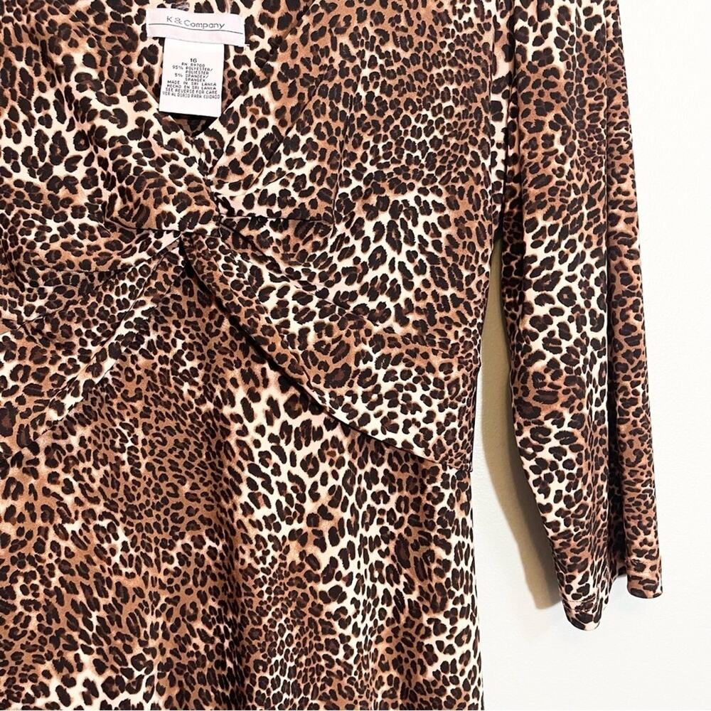 K & Company Women's Animal Print Ruched V-Neck Tie Waist Dress Size 16 - Picture 7 of 11